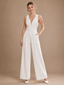 ChicSew Unique V-Neck Sleeveless Ruched Crepe Floor-Length Wedding Jumpsuit