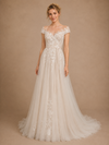 ChicSew Elegant Off The Shoulder Pleated Lace Tulle A-Line Maxi Wedding Dresses Online