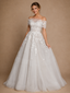 ChicSew Elegant Lace Tulle Off The Shoulder A-Line Floor-Length Wedding Dress With Button