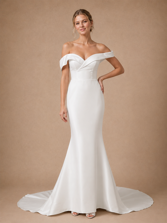 ChicSew Beautiful Off The Shoulder Crepe Mermaid Maxi Long Wedding Dresses With Button