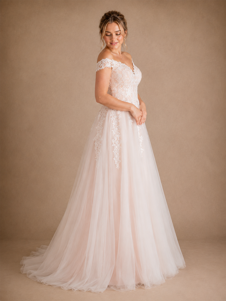 ChicSew Elegant Classy Lace Tulle Off The Shoulder A-Line Maxi Wedding Dresses