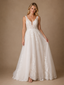 ChicSew Fancy Modern V-Neck A-Line Sleeveless Lace Tulle Long Wedding Dress With Applique