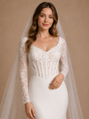 ChicSew Modern Classy Long Sleeves Mermaid Boning Crepe Maxi Wedding Dress With Lace Applique