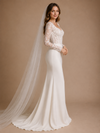ChicSew Modern Classy Long Sleeves Mermaid Boning Crepe Maxi Wedding Dress With Lace Applique