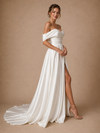 ChicSew Classy Off The Shoulder Satin Side Slit A-Line Floor-Length Wedding Dress With Pleats