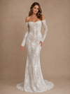 ChicSew Modern Unique Off The Shoulder Long Sleeves Mermaid Lace Tulle Full‑Length Wedding Dresses With Applique