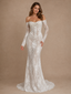 ChicSew Modern Unique Off The Shoulder Long Sleeves Mermaid Lace Tulle Full‑Length Wedding Dresses With Applique