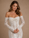 ChicSew Modern Unique Off The Shoulder Long Sleeves Mermaid Lace Tulle Full‑Length Wedding Dresses With Applique
