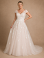 ChicSew Fancy Modern V-Neck A-Line Cap Sleeves Lace Tulle Long Wedding Dresses