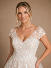 ChicSew Fancy Modern V-Neck A-Line Cap Sleeves Lace Tulle Long Wedding Dresses