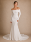 ChicSew Elegant Crepe Off The Shoulder Long Sleeves Mermaid Maxi Wedding Dress With Long Train
