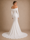 ChicSew Elegant Crepe Off The Shoulder Long Sleeves Mermaid Maxi Wedding Dress With Long Train