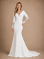 ChicSew Fancy V-Neck Crepe Long Sleeves Mermaid Maxi Wedding Dress With Applique