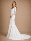 ChicSew Fancy V-Neck Crepe Long Sleeves Mermaid Maxi Wedding Dress With Applique