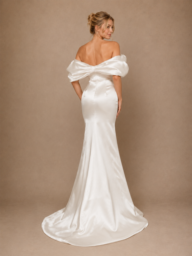 ChicSew Unique Off The Shoulder Mermaid Floor-Length Satin Long Wedding Dress