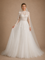 ChicSew Elegant High Neck A-Line Long Sleeves Lace Tulle Floor-Length Wedding Dress With Applique