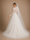 ChicSew Elegant High Neck A-Line Long Sleeves Lace Tulle Floor-Length Wedding Dress With Applique