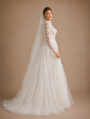 ChicSew Elegant High Neck A-Line Long Sleeves Lace Tulle Floor-Length Wedding Dress With Applique