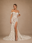 ChicSew Romantic Off Shoulder Side Slit Sleeveless Lace Mermaid Long Wedding Dresses