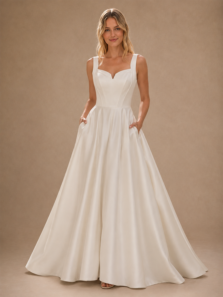 ChicSew Classy Satin A-Line Spaghetti Straps Floor-Length Wedding Dresses Online