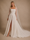 ChicSew Square Neckline Long Sleeves Slit A-Line Chiffon Floor Length Wedding Dresses