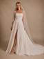 ChicSew Square Neckline Long Sleeves Slit A-Line Chiffon Floor Length Wedding Dresses