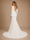 ChicSew Fancy Long Sleeves V-Neck Crepe Mermaid Long Wedding Dress With Lace Appliques