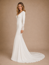 ChicSew Fancy Long Sleeves V-Neck Crepe Mermaid Long Wedding Dress With Lace Appliques