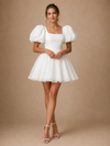 ChicSew Classy Square Neck Short Sleeves Crepe A-Line Mini-Length Wedding Dresses