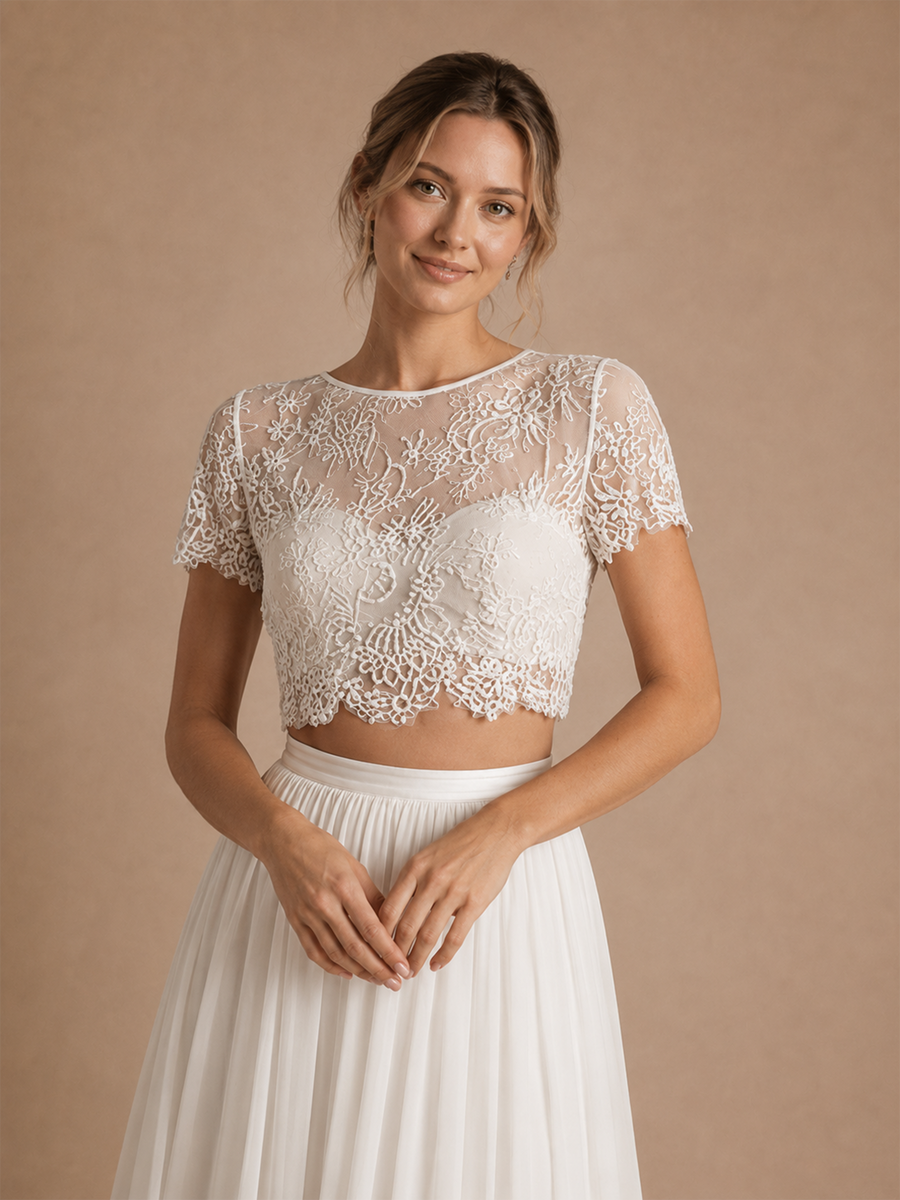 ChicSew Beautiful Jewel Short Sleeves Chiffon A-Line Floor-Length Wedding Dresses