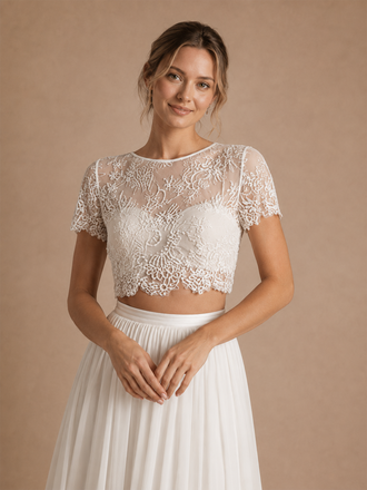 ChicSew Beautiful Jewel Short Sleeves Chiffon A-Line Floor-Length Wedding Dresses