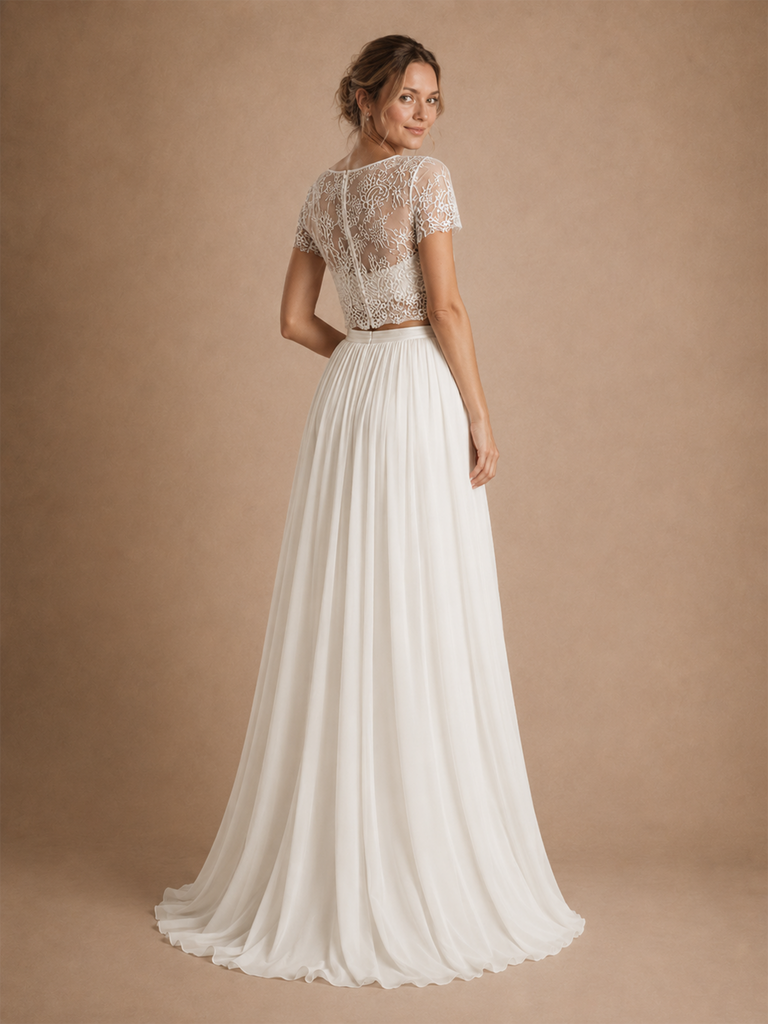 ChicSew Beautiful Jewel Short Sleeves Chiffon A-Line Floor-Length Wedding Dresses