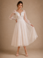 ChicSew Beautiful Illusion Long Sleeves Lace Glitter Tulle A-Line Tea-Length Wedding Dresses