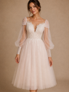 ChicSew Beautiful Illusion Long Sleeves Lace Glitter Tulle A-Line Tea-Length Wedding Dresses
