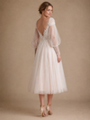 ChicSew Beautiful Illusion Long Sleeves Lace Glitter Tulle A-Line Tea-Length Wedding Dresses