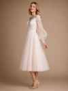 ChicSew Beautiful Illusion Long Sleeves Lace Glitter Tulle A-Line Tea-Length Wedding Dresses