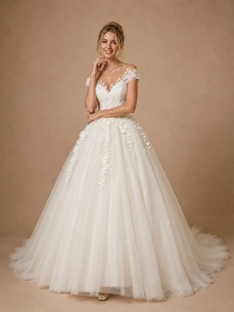 ChicSew Beautiful Off The Shoulder Lace Appliques Tulle A-Line Long Wedding Dresses