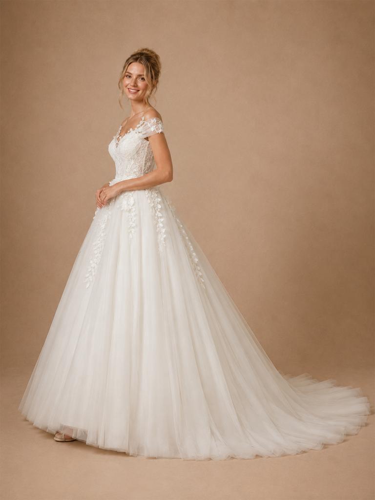 ChicSew Beautiful Off The Shoulder Lace Appliques Tulle A-Line Long Wedding Dresses