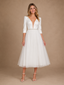 ChicSew Beautiful V-Neck 3/4 Sleeves Satin Tulle A-Line Tea-Length Wedding Dresses