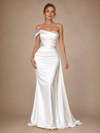 ChicSew Elegant Off the Shoulder Sleeveless Satin Mermaid Long Wedding Dresses With Beading