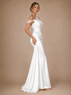 ChicSew Elegant Off the Shoulder Sleeveless Satin Mermaid Long Wedding Dresses With Beading