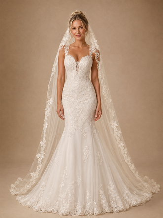 ChicSew Classy Romantic V-Neck Spaghetti Straps Lace Tulle Mermaid Floor-Length Wedding Dress