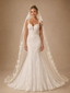 ChicSew Classy Romantic V-Neck Spaghetti Straps Lace Tulle Mermaid Floor-Length Wedding Dress