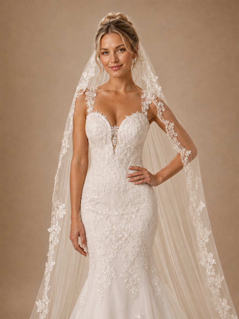 ChicSew Classy Romantic V-Neck Spaghetti Straps Lace Tulle Mermaid Floor-Length Wedding Dress