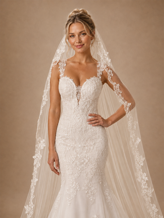 ChicSew Classy Romantic V-Neck Spaghetti Straps Lace Tulle Mermaid Floor-Length Wedding Dress