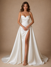 ChicSew Elegant Mermaid Spaghetti Straps Ruching Side Slit Long Wedding Dresses With Overskirt