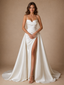 ChicSew Elegant Mermaid Spaghetti Straps Ruching Side Slit Long Wedding Dresses With Overskirt