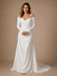 ChicSew Fancy V-Neck 3/4 Sleeves Crepe Mermaid Long Wedding Dress With Overskirt