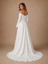 ChicSew Fancy V-Neck 3/4 Sleeves Crepe Mermaid Long Wedding Dress With Overskirt