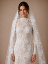 ChicSew Classy Romantic High Neck Long Sleeves Lace Tulle Mermaid Floor-Length Wedding Dress With Long Train